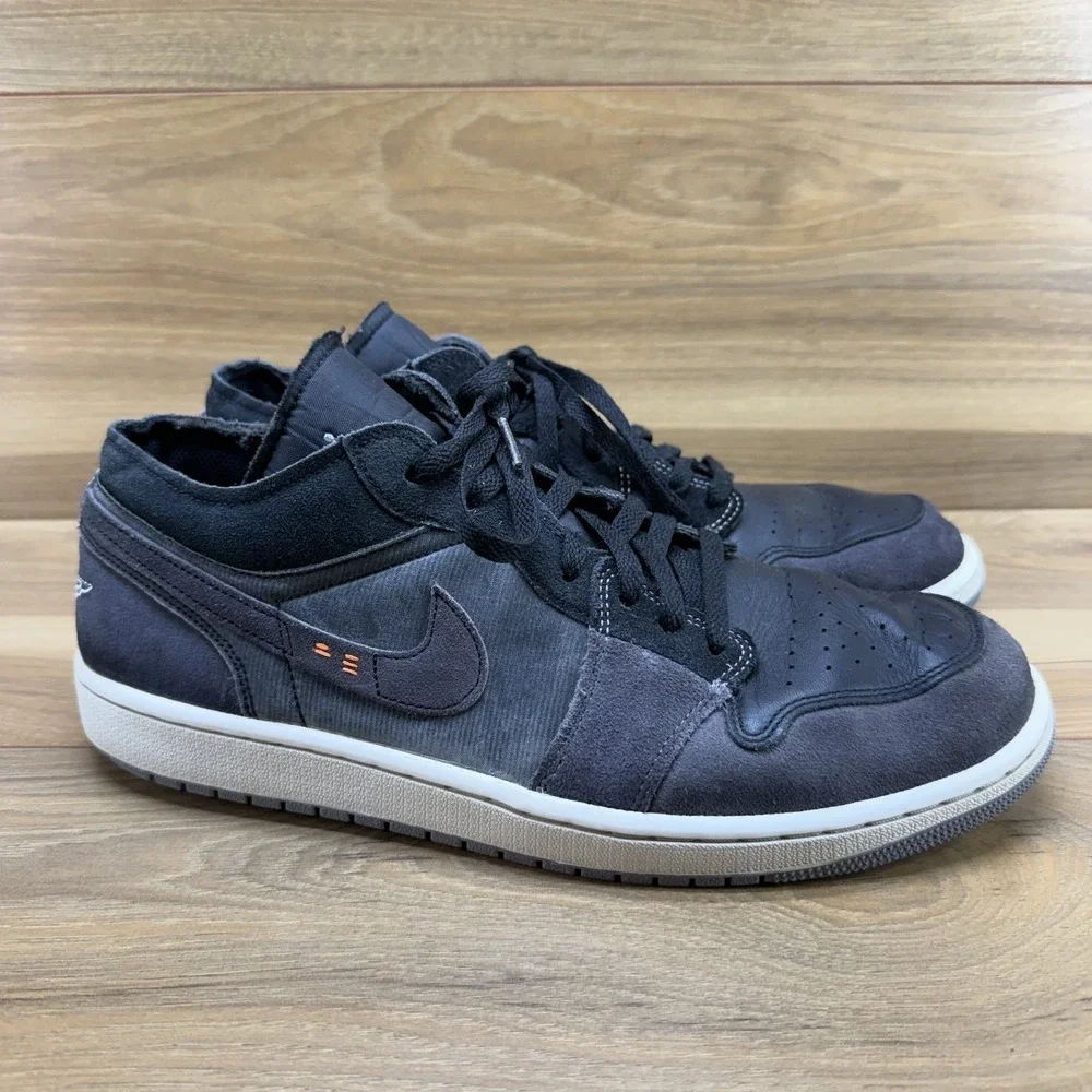 Nike Air Jordan 1 Low Inside Out Sneakers Mens 11.5 Charcoal Gray Black Suede